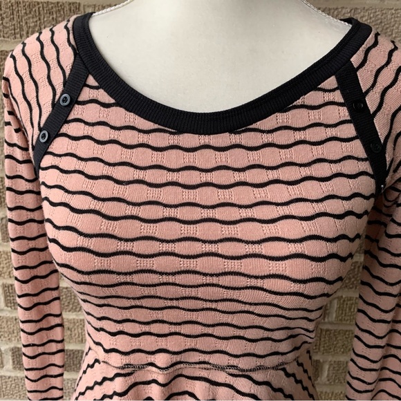 Free People Peplum Sweater Pink Black Stripes Size XS - Picture 3 of 13